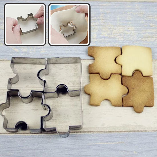 Emporte-pièces Puzzle 3D en Acier Inoxydable – Lot de 4 | Découpe Toast, Biscuit, Fondant, Gâteau