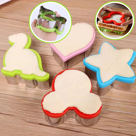Sandwich en forme d’étoile et dinosaure avec emporte-pièces inox