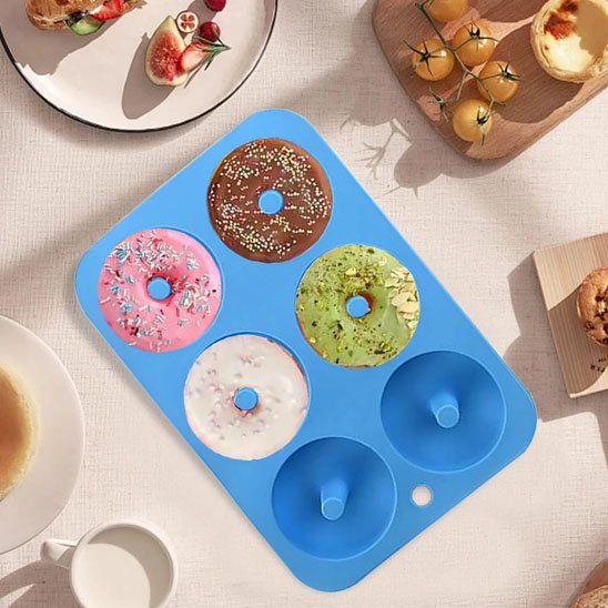 Moule à gateau en silicone bleu pour donuts 