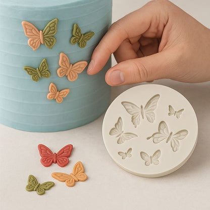 Moules en silicone avec3 papillons rouge, vert et orange