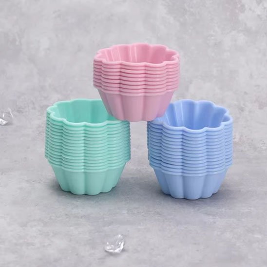 Moule à muffin Floral pastel bleu vert et rose empilé