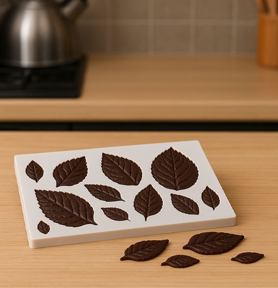 Moules en silicone décorations saisonnières feuilles brunes sur table en bois